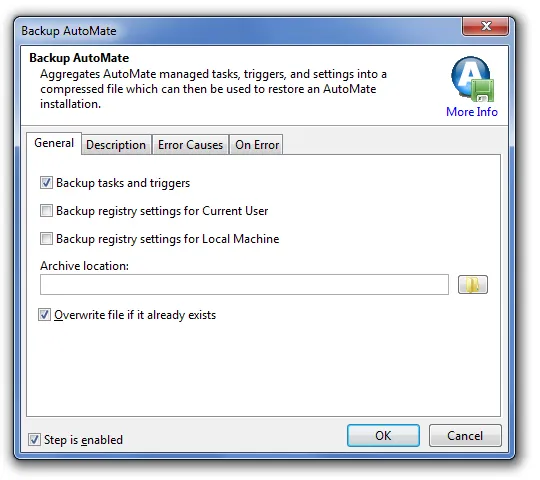 backup automate screen