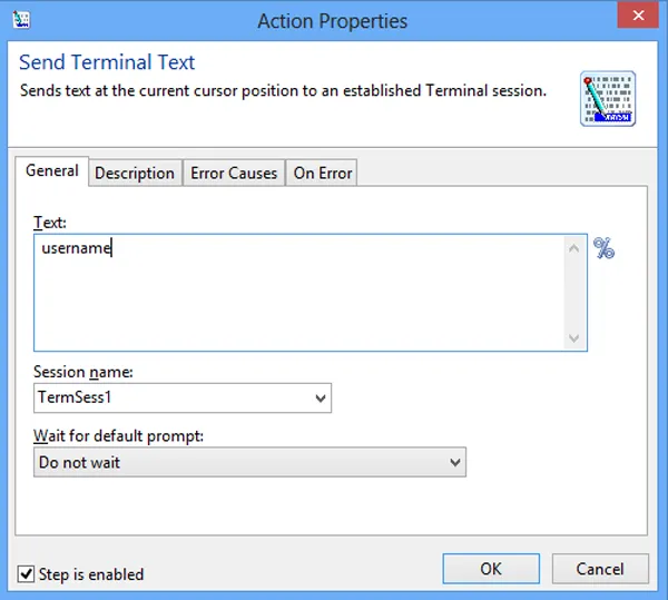 Send Terminal Text Username